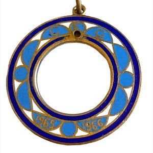 Vintage Camp Fire Girls CFG Charm Pendant Necklace Blue White Enamel 1965 Rare